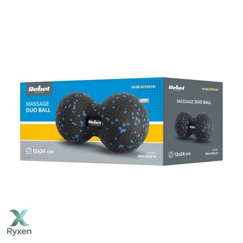 Duoball podwójna piłka do masażu 12cm, kolor czarno-niebieski, materiał EPP, REBEL ACTIVE Rebel