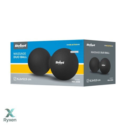 Duoball podwójna piłka do masażu 6.2cm, kolor czarny, materiał silikon, REBEL ACTIVE Rebel