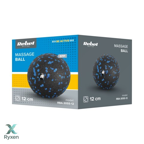 Piłka do masażu 12cm, kolor czarno-niebieski, materiał EPP, REBEL ACTIVE Rebel