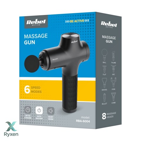 Pistolet do masażu, 8 nakladek, REBEL ACTIVE Rebel