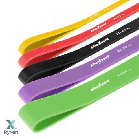 Zestaw gum do ćwiczeń TPE - Power Band PTs-1, 4-55 kg, 5 gum TPE, REBEL ACTIVE Rebel
