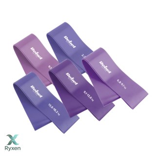 Zestaw gum do ćwiczeń lateksowy - Mini Band L, 2.3-18.2 kg, 5 gum, fioletowy, REBEL ACTIVE Rebel