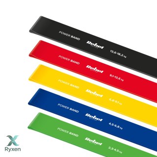 Zestaw gum do ćwiczeń lateksowy - Mini Band L, 2.3-18.2 kg, 5 gum, kolorowy, REBEL ACTIVE Rebel