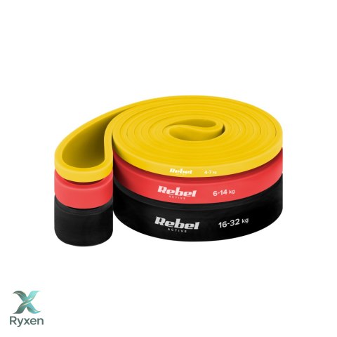 Zestaw gum do ćwiczeń lateksowy - Power Band PLs-1, 4-32 kg, 3 gumy, REBEL ACTIVE Rebel