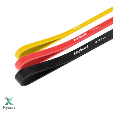 Zestaw gum do ćwiczeń lateksowy - Power Band PLs-1, 4-32 kg, 3 gumy, REBEL ACTIVE Rebel