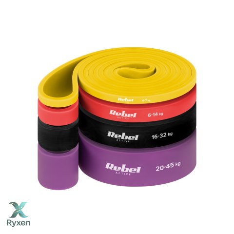 Zestaw gum do ćwiczeń lateksowy - Power Band PLs-2, 4-45 kg, 4 gumy, REBEL ACTIVE Rebel