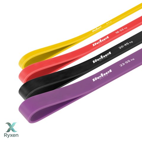 Zestaw gum do ćwiczeń lateksowy - Power Band PLs-2, 4-45 kg, 4 gumy, REBEL ACTIVE Rebel