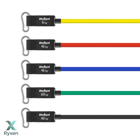 Zestaw gum oporowych do ćwiczeń - Power Tube Set , 5-80 kg, 5 gumy, REBEL ACTIVE Rebel