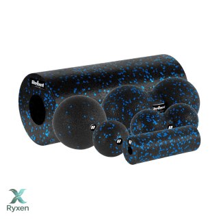 Zestaw wałek do masażu, mini roller, 2 piłki, 2 duoball-e , 6 elementów, kolor czarno-niebieski, materiał EPP, REBEL ACTIVE Rebel
