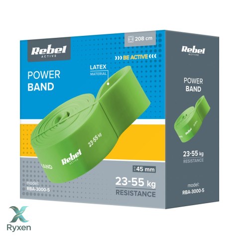 Guma do ćwiczeń lateksowa - Power Band PL-5, zielona 23-55 kg REBEL ACTIVE Rebel
