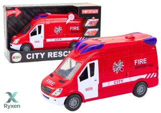 Auto Strażackie Wóz Światła Dźwięki Otwierane Drzwi Napęd Czerwony LEAN TOYS