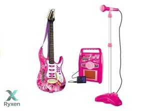 Gitara z Mikrofonem Strunami Wzmacniaczem Różowa LEAN TOYS