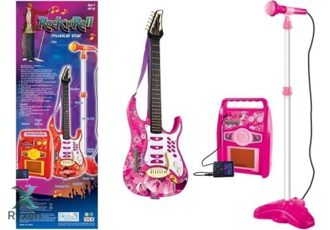 Gitara z Mikrofonem Strunami Wzmacniaczem Różowa LEAN TOYS