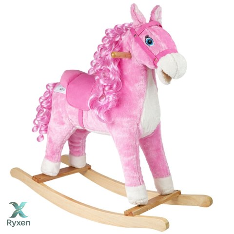 Koń Na Biegunach Dźwięki Rusza Pyskiem Ogonem Różowy 74 cm LEAN TOYS