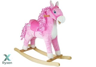 Koń Na Biegunach Dźwięki Rusza Pyskiem Ogonem Różowy 74 cm LEAN TOYS