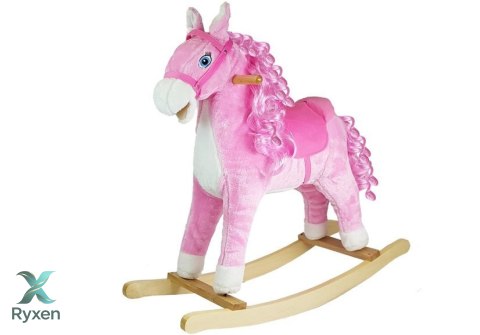 Koń Na Biegunach Dźwięki Rusza Pyskiem Ogonem Różowy 74 cm LEAN TOYS
