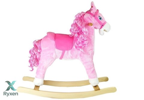 Koń Na Biegunach Dźwięki Rusza Pyskiem Ogonem Różowy 74 cm LEAN TOYS