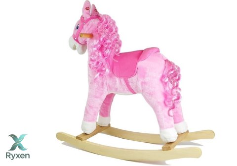 Koń Na Biegunach Dźwięki Rusza Pyskiem Ogonem Różowy 74 cm LEAN TOYS