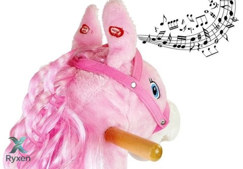 Koń Na Biegunach Dźwięki Rusza Pyskiem Ogonem Różowy 74 cm LEAN TOYS