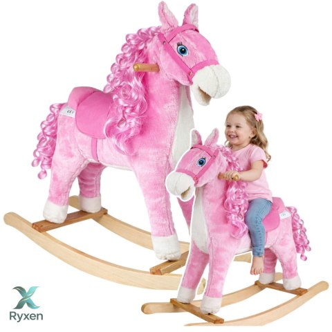 Koń Na Biegunach Dźwięki Rusza Pyskiem Ogonem Różowy 74 cm LEAN TOYS