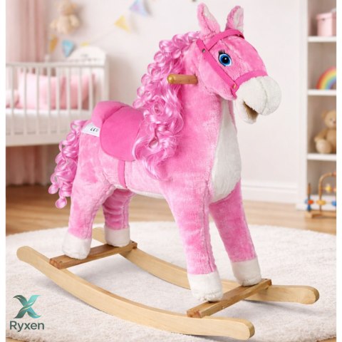 Koń Na Biegunach Dźwięki Rusza Pyskiem Ogonem Różowy 74 cm LEAN TOYS