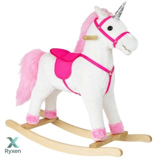 Koń Na Biegunach Jednorożec Dźwięki Rusza Pyskiem Ogonem Biały 74 cm LEAN TOYS