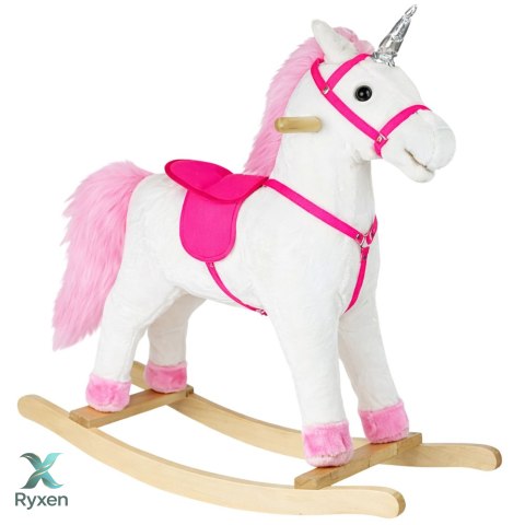 Koń Na Biegunach Jednorożec Dźwięki Rusza Pyskiem Ogonem Biały 74 cm LEAN TOYS