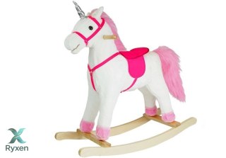 Koń Na Biegunach Jednorożec Dźwięki Rusza Pyskiem Ogonem Biały 74 cm LEAN TOYS