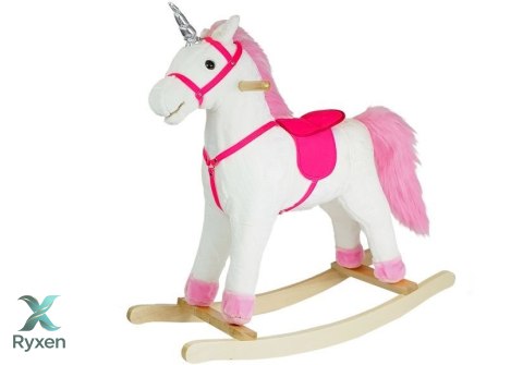 Koń Na Biegunach Jednorożec Dźwięki Rusza Pyskiem Ogonem Biały 74 cm LEAN TOYS