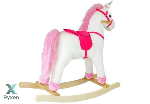 Koń Na Biegunach Jednorożec Dźwięki Rusza Pyskiem Ogonem Biały 74 cm LEAN TOYS