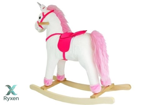 Koń Na Biegunach Jednorożec Dźwięki Rusza Pyskiem Ogonem Biały 74 cm LEAN TOYS