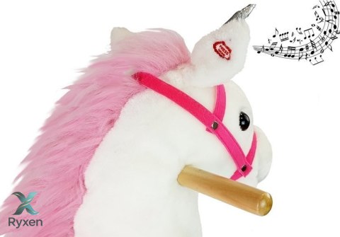 Koń Na Biegunach Jednorożec Dźwięki Rusza Pyskiem Ogonem Biały 74 cm LEAN TOYS