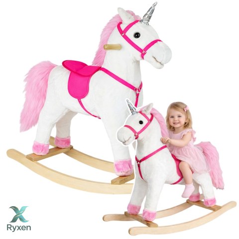 Koń Na Biegunach Jednorożec Dźwięki Rusza Pyskiem Ogonem Biały 74 cm LEAN TOYS