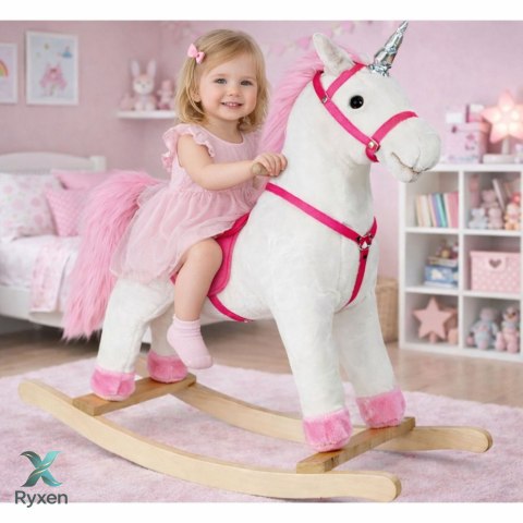 Koń Na Biegunach Jednorożec Dźwięki Rusza Pyskiem Ogonem Biały 74 cm LEAN TOYS