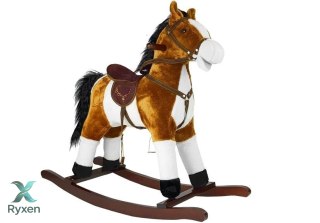 Koń Na Biegunach Rusza Pyskiem Ogonem Dźwięki Jasnobrązowy 74 cm LEAN TOYS