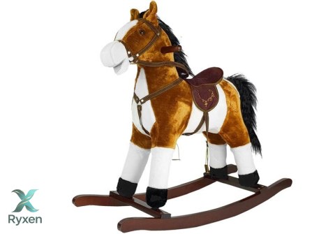 Koń Na Biegunach Rusza Pyskiem Ogonem Dźwięki Jasnobrązowy 74 cm LEAN TOYS