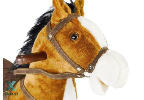 Koń Na Biegunach Rusza Pyskiem Ogonem Dźwięki Jasnobrązowy 74 cm LEAN TOYS