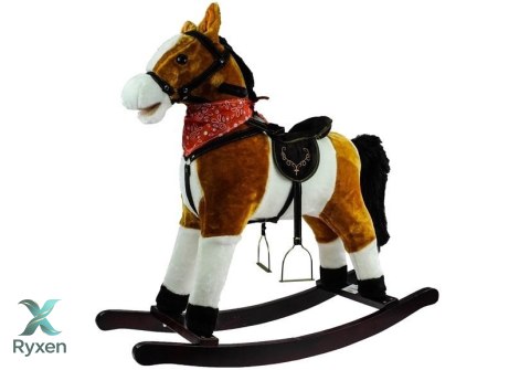 Koń Na Biegunach Rusza Pyskiem Ogonem Dźwięki Jasnobrązowy 74 cm LEAN TOYS