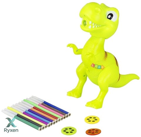 Projektor Dinozaur T-Rex Do Rysowania Malowania 18 Obrazków Pisaki 2w1 LEAN TOYS