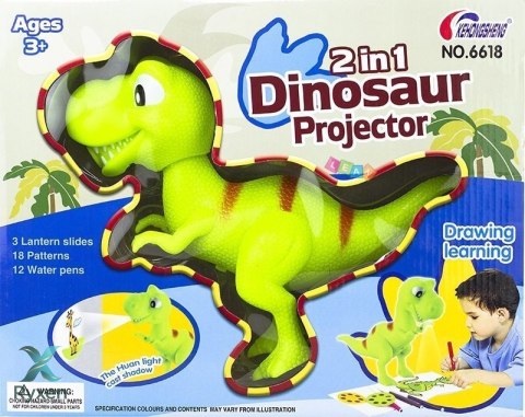 Projektor Dinozaur T-Rex Do Rysowania Malowania 18 Obrazków Pisaki 2w1 LEAN TOYS