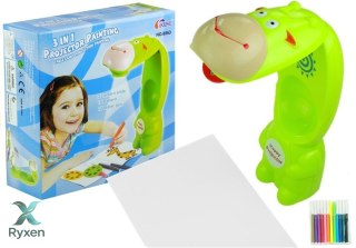 Projektor Do Rysowania Rzutnik Krówka 3 Dyski Pisaki Zielony 3w1 LEAN TOYS