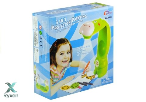 Projektor Do Rysowania Rzutnik Krówka 3 Dyski Pisaki Zielony 3w1 LEAN TOYS