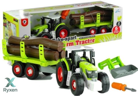 Rozkręcany Traktor z Przyczepą z Drewnem 43 cm LEAN TOYS