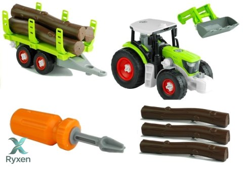 Rozkręcany Traktor z Przyczepą z Drewnem 43 cm LEAN TOYS