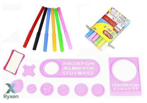 Tablica Na kredę Pisak + Pisaki Szblony 2w1 LEAN TOYS
