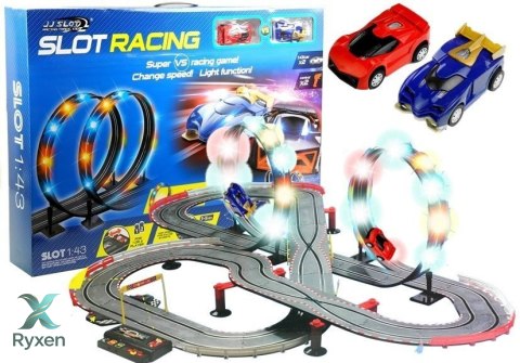 Tor Wyścigowy 2 Autka Slot Cars 1:43 Pętla Lampki LEAN TOYS