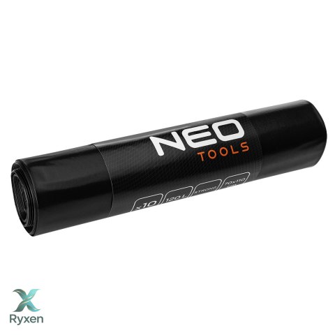 Worki na odpady budowlane 120 L, czarne, 10 sztuk, 70 mic NEO TOOLS