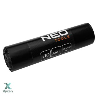 Worki na odpady budowlane 240 L, czarne, 10 sztuk, 45 mic NEO TOOLS