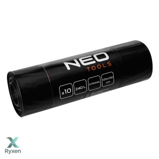 Worki na odpady budowlane 240 L, czarne, 10 sztuk, 60 mic NEO TOOLS