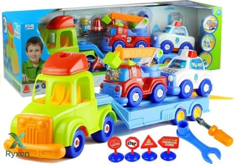 Zestaw Pojazdów Policja Straż Laweta Rozkręcane LEAN TOYS